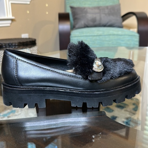NWOB 🔥 Kate Spade Posh Winter Black‎ Leather Faux Fur Preppy Loafers Size 8 - Picture 6 of 15